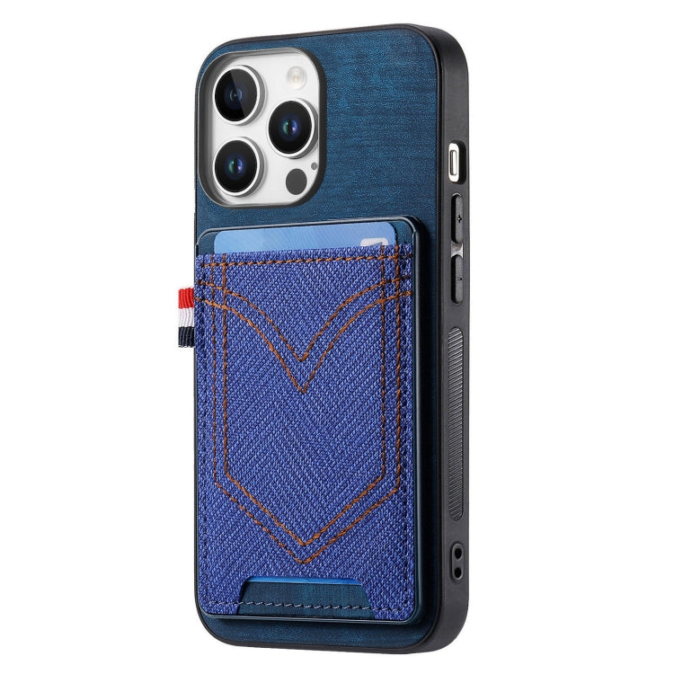 For iPhone 16 Pro Max Denim Texture Leather Skin Phone Case with Card Slot