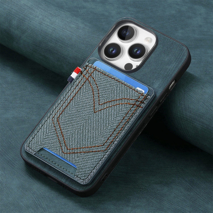 For iPhone 16 Pro Max Denim Texture Leather Skin Phone Case with Card Slot