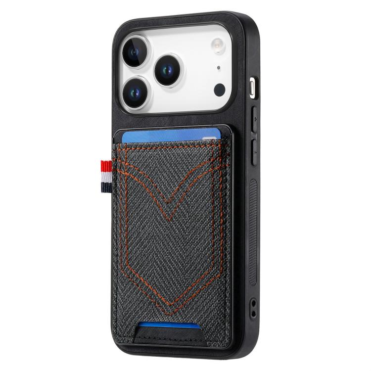 For iPhone 17 Pro Denim Texture Leather Skin Phone Case with Card Slot