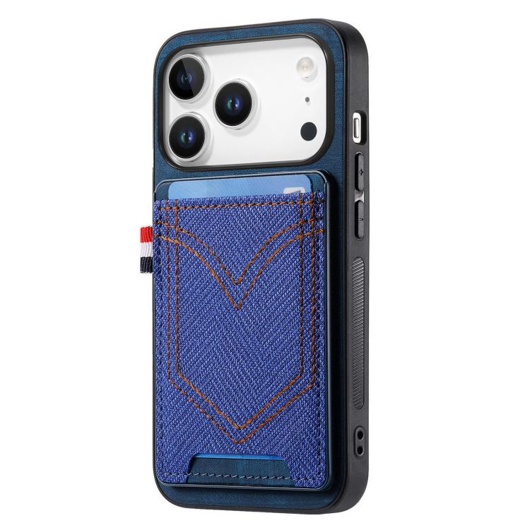 For iPhone 17 Pro Denim Texture Leather Skin Phone Case with Card Slot