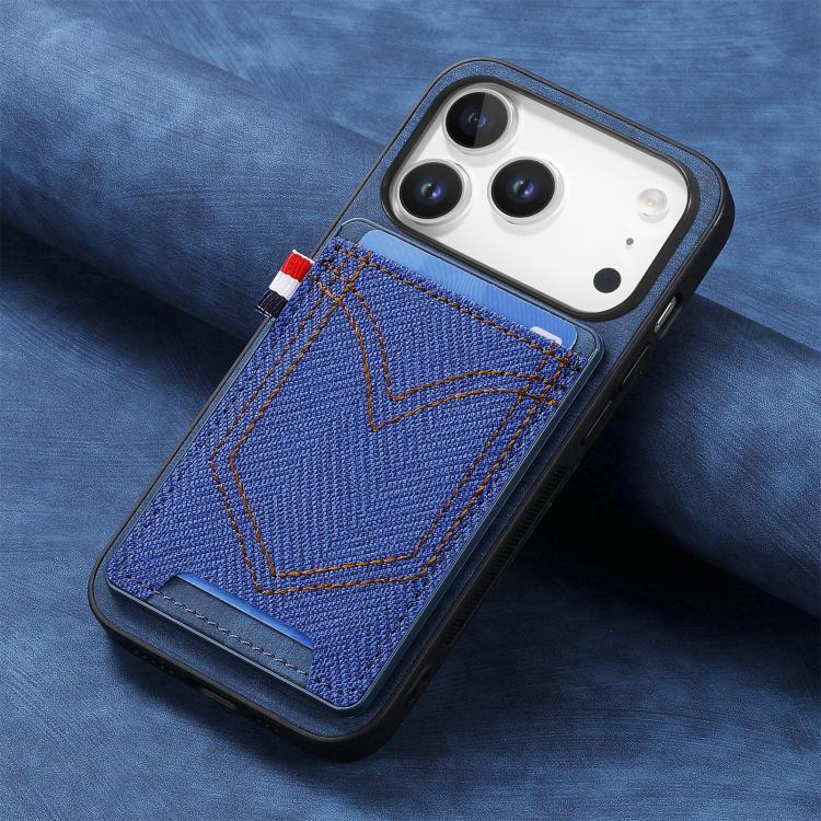 For iPhone 17 Pro Denim Texture Leather Skin Phone Case with Card Slot