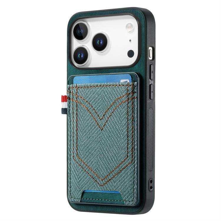 For iPhone 17 Pro Denim Texture Leather Skin Phone Case with Card Slot
