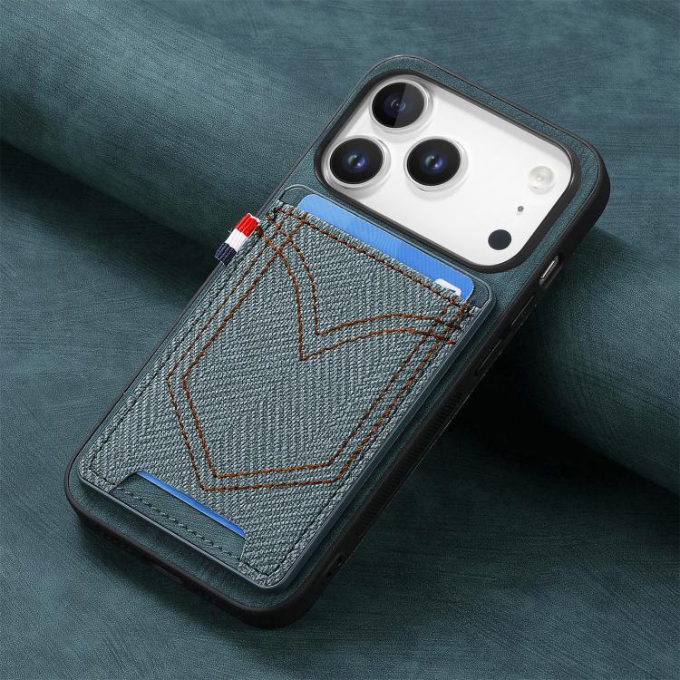 For iPhone 17 Pro Max Denim Texture Leather Skin Phone Case with Card Slot