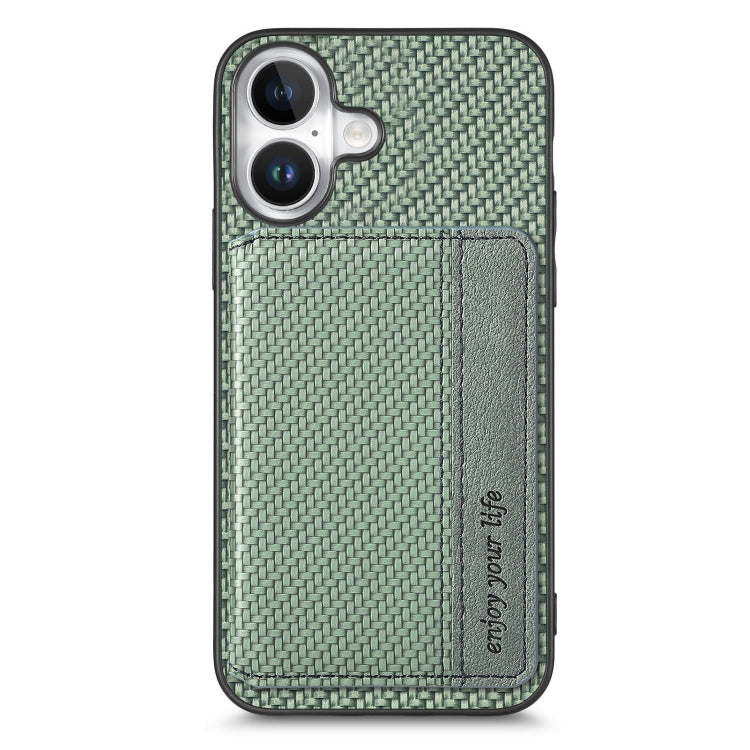 For iPhone 16 Carbon Fiber Magnetic Card Wallet RFID Blocking Phone Case