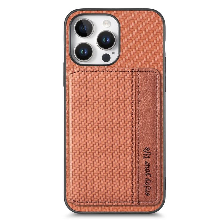 For iPhone 16 Pro Carbon Fiber Magnetic Card Wallet RFID Blocking Phone Case