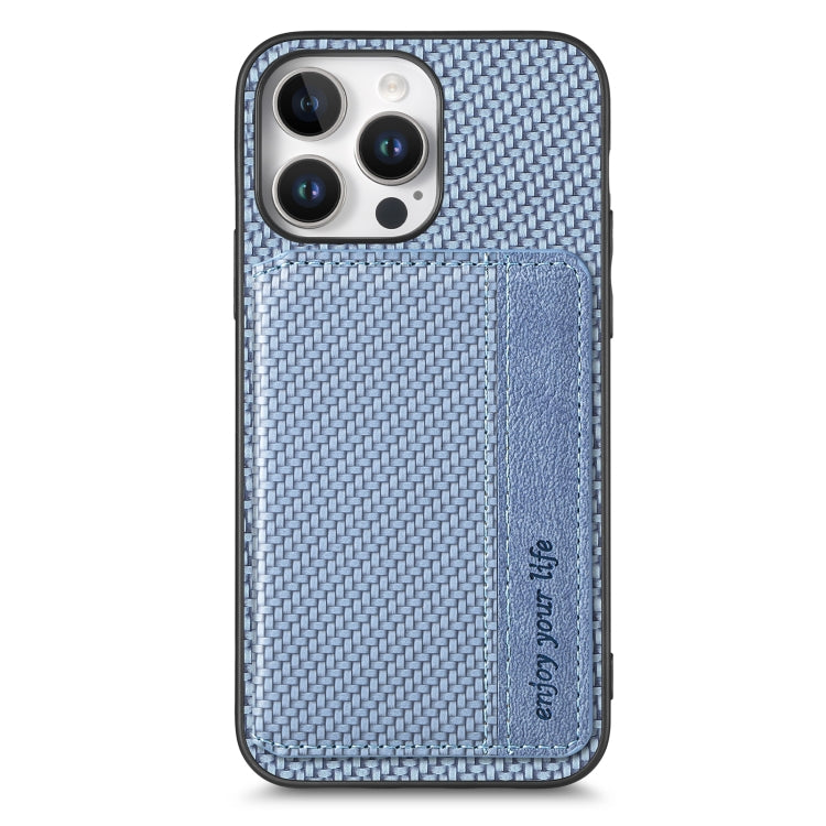 For iPhone 16 Pro Max Carbon Fiber Magnetic Card Wallet RFID Blocking Phone Case