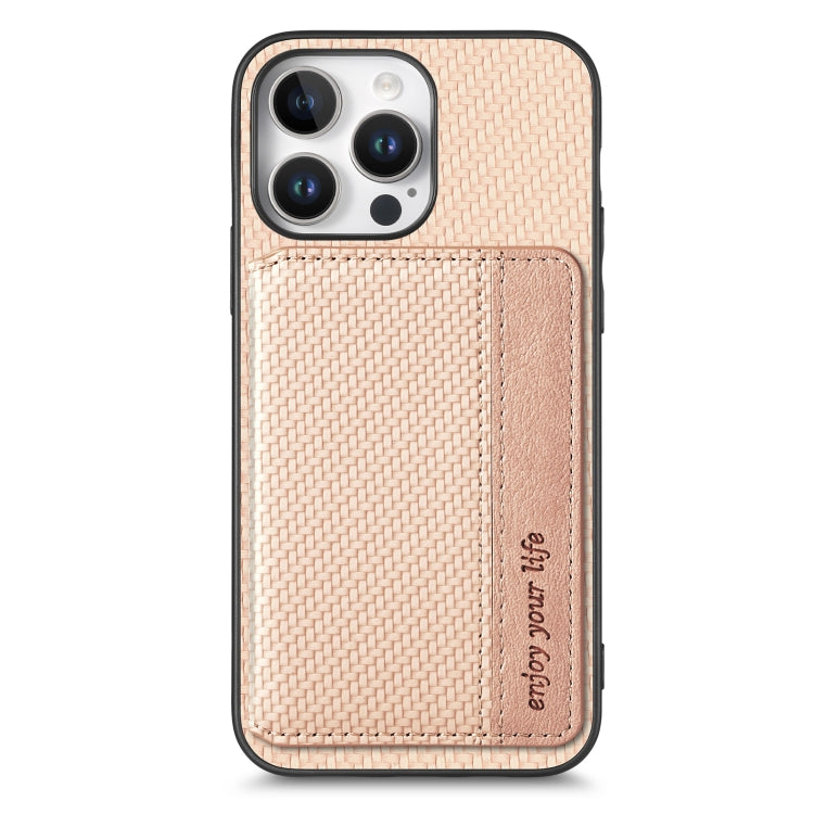 For iPhone 16 Pro Max Carbon Fiber Magnetic Card Wallet RFID Blocking Phone Case