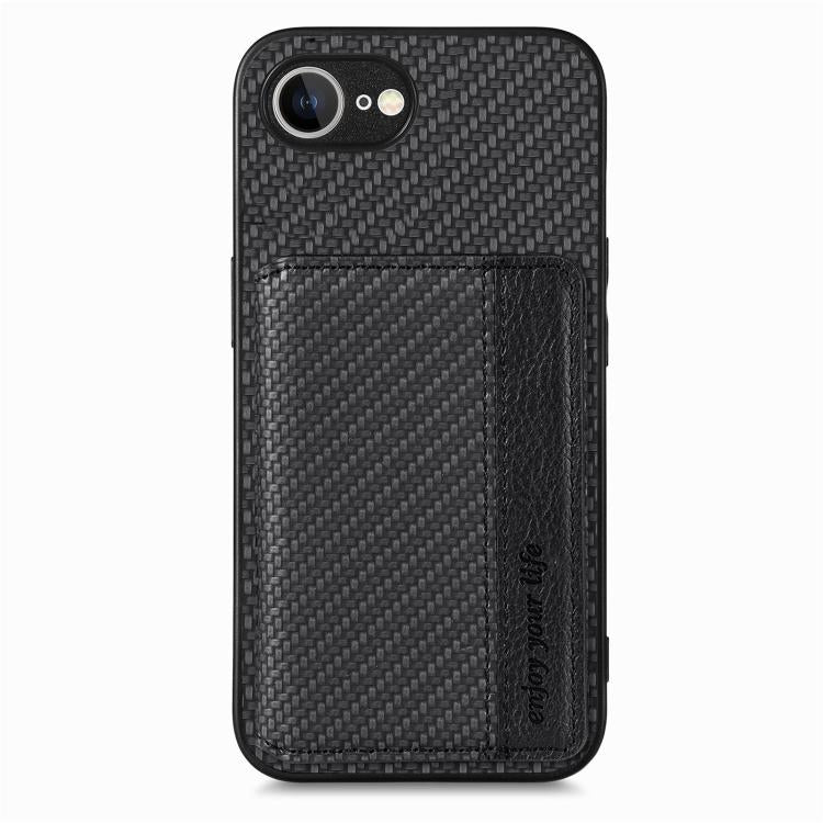 For iPhone 17e / 16e Carbon Fiber Magnetic Card Wallet RFID Blocking Phone Case