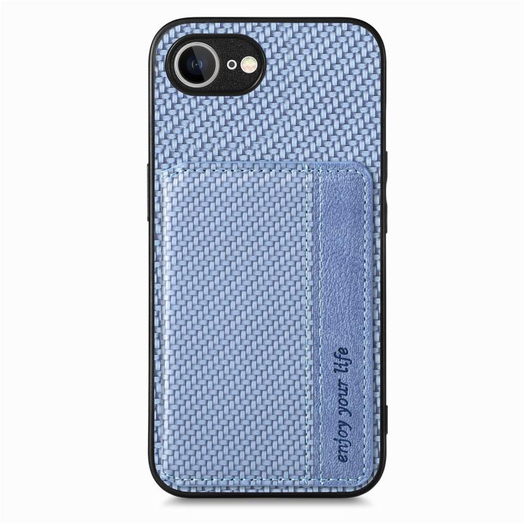 For iPhone 17e / 16e Carbon Fiber Magnetic Card Wallet RFID Blocking Phone Case