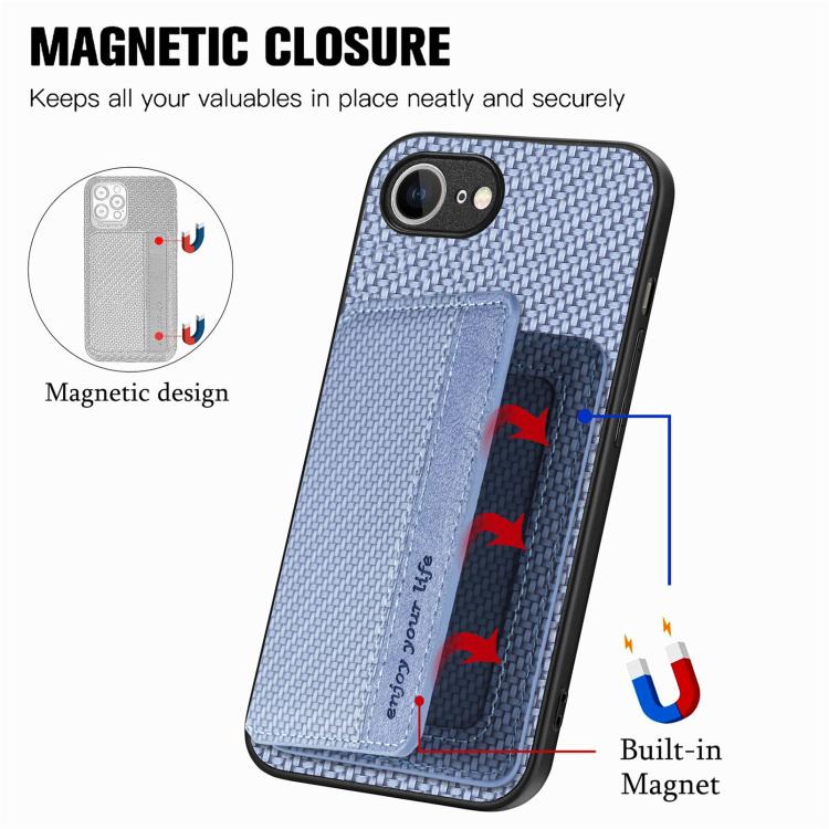 For iPhone 17e / 16e Carbon Fiber Magnetic Card Wallet RFID Blocking Phone Case