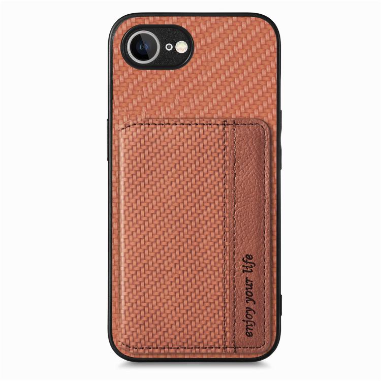 For iPhone 17e / 16e Carbon Fiber Magnetic Card Wallet RFID Blocking Phone Case