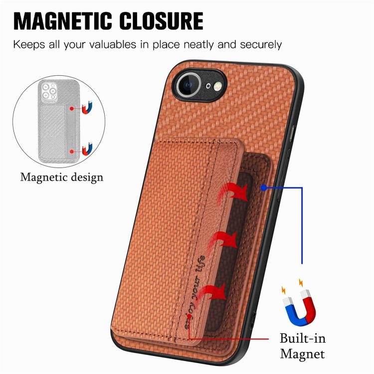 For iPhone 17e / 16e Carbon Fiber Magnetic Card Wallet RFID Blocking Phone Case