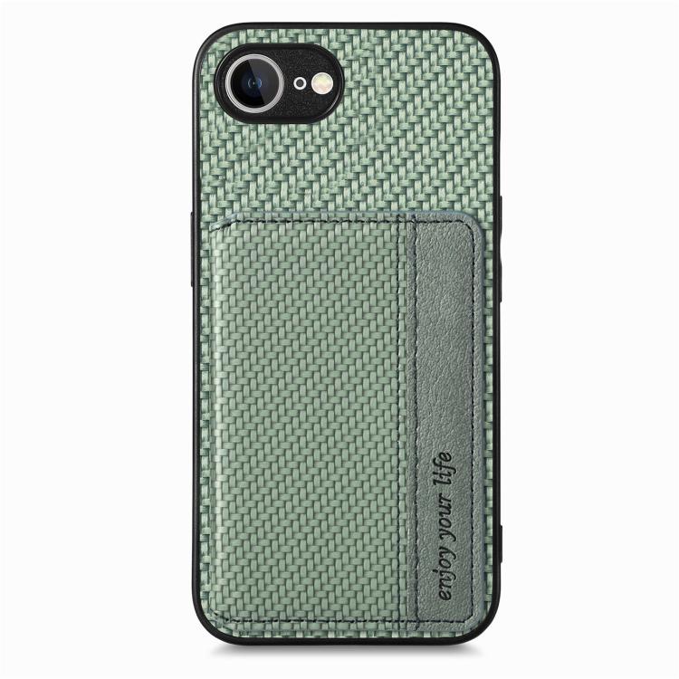 For iPhone 17e / 16e Carbon Fiber Magnetic Card Wallet RFID Blocking Phone Case