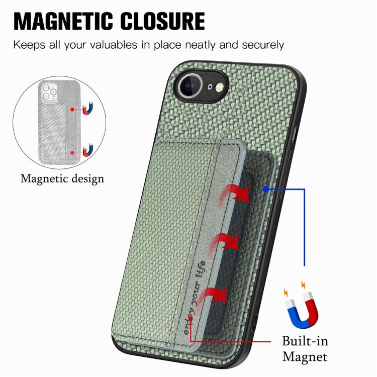 For iPhone 17e / 16e Carbon Fiber Magnetic Card Wallet RFID Blocking Phone Case