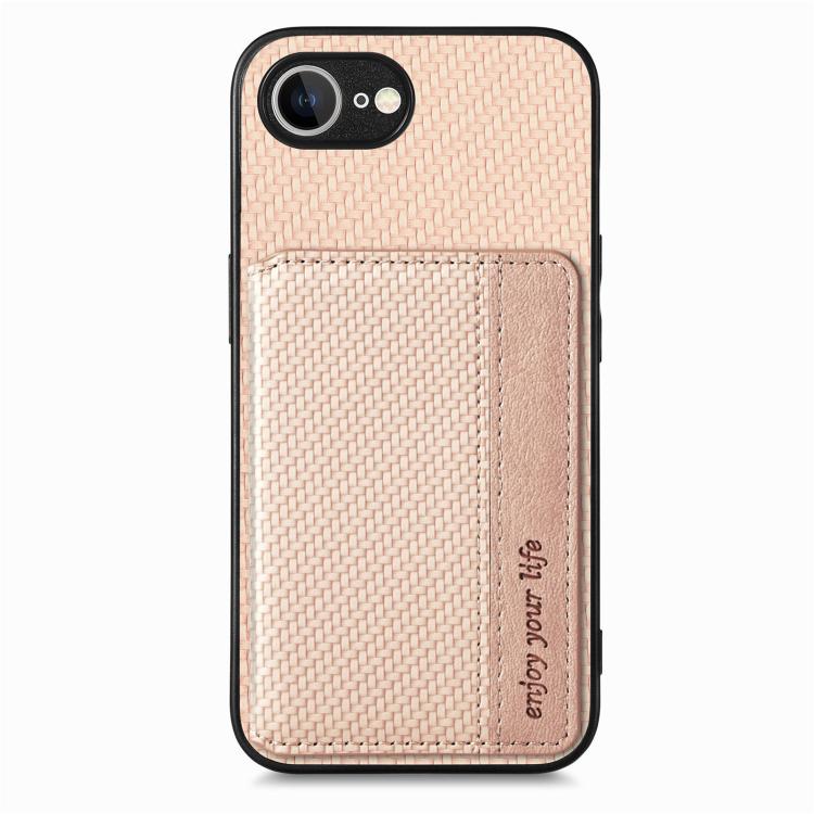 For iPhone 17e / 16e Carbon Fiber Magnetic Card Wallet RFID Blocking Phone Case