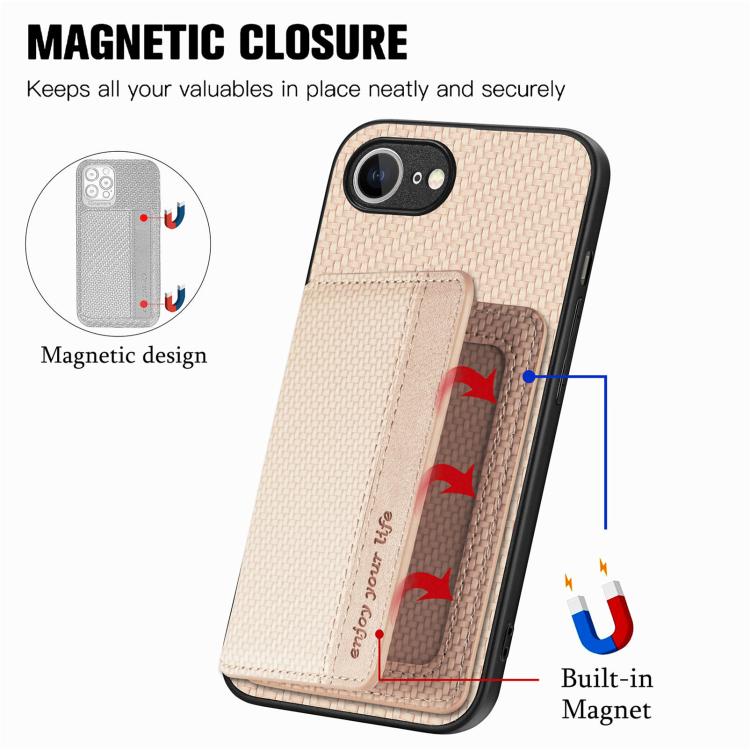 For iPhone 17e / 16e Carbon Fiber Magnetic Card Wallet RFID Blocking Phone Case