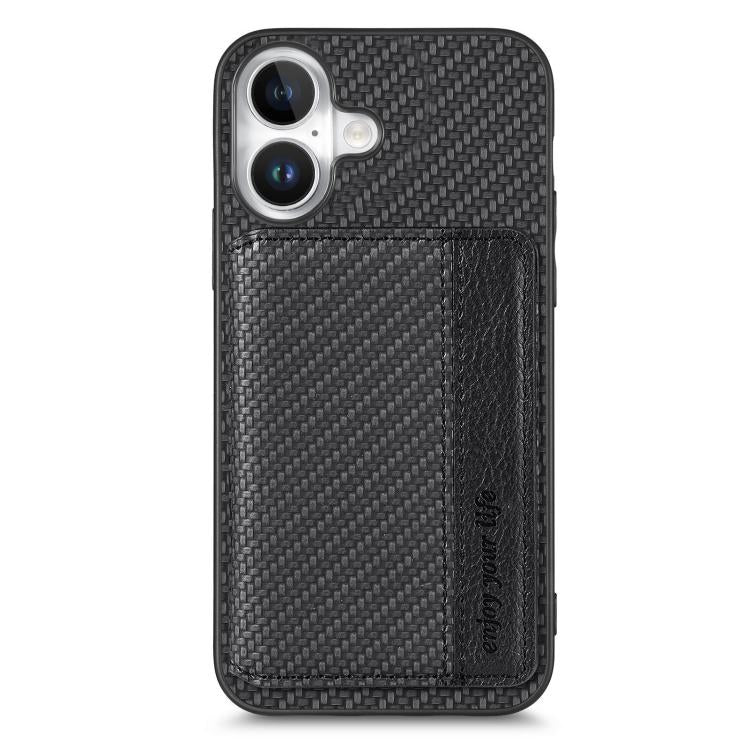 For iPhone 17 Carbon Fiber Magnetic Card Wallet RFID Blocking Phone Case