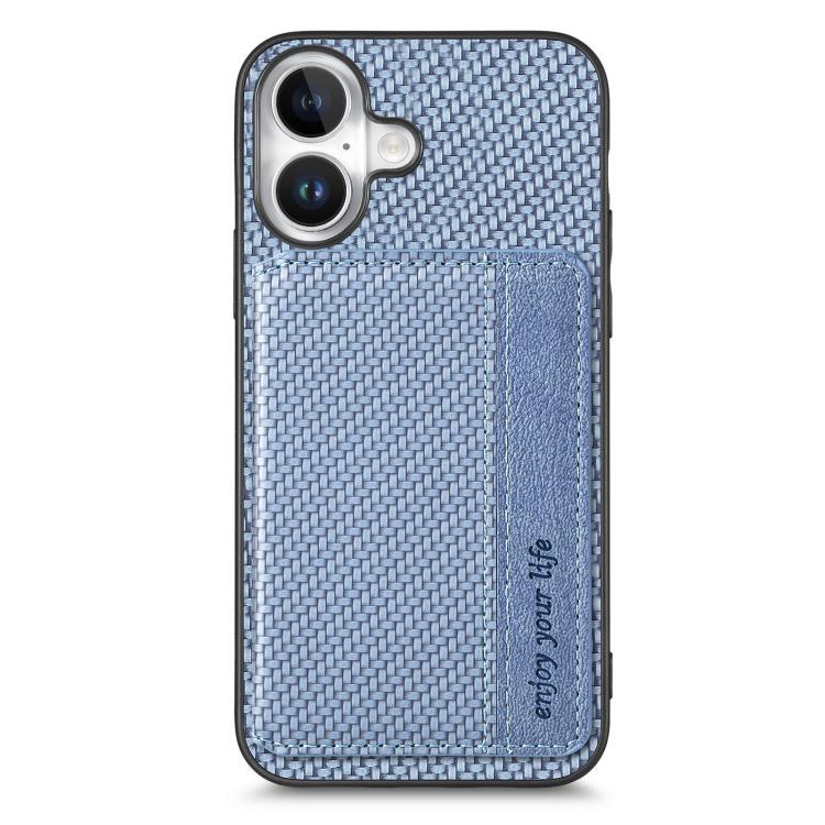 For iPhone 17 Carbon Fiber Magnetic Card Wallet RFID Blocking Phone Case
