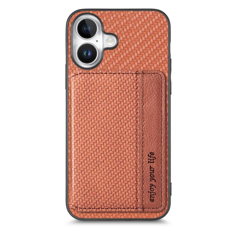 For iPhone 17 Carbon Fiber Magnetic Card Wallet RFID Blocking Phone Case