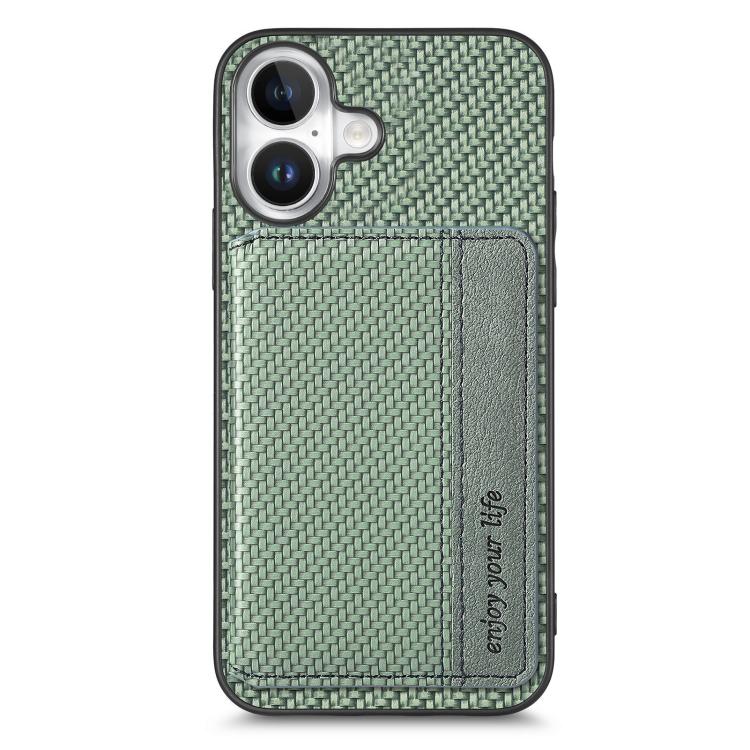 For iPhone 17 Carbon Fiber Magnetic Card Wallet RFID Blocking Phone Case