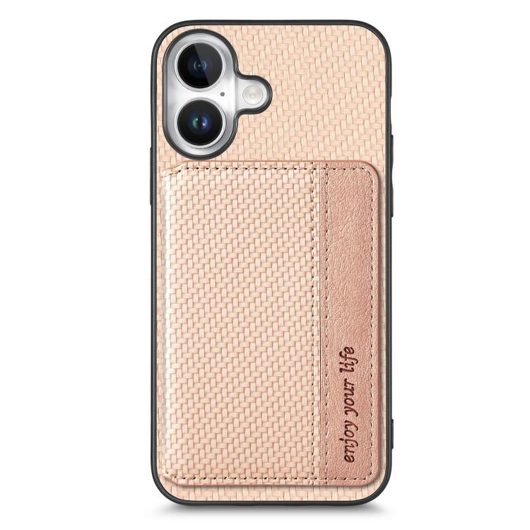 For iPhone 17 Carbon Fiber Magnetic Card Wallet RFID Blocking Phone Case