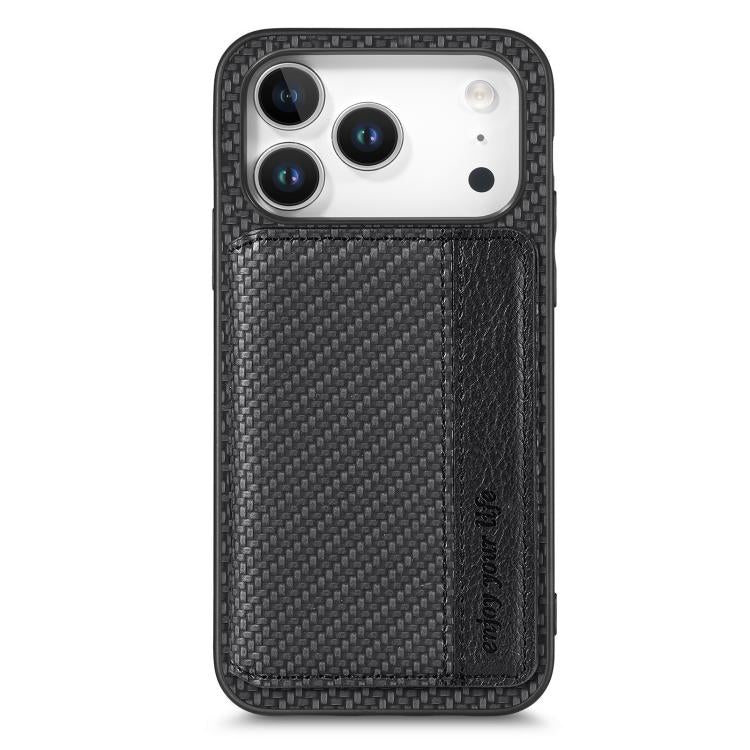 For iPhone 17 Pro Carbon Fiber Magnetic Card Wallet RFID Blocking Phone Case