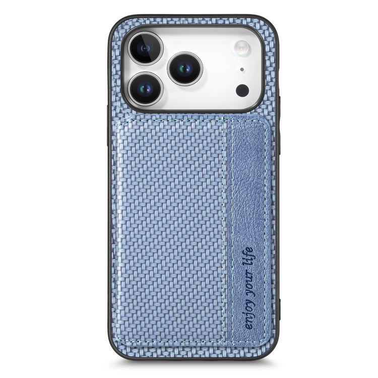 For iPhone 17 Pro Carbon Fiber Magnetic Card Wallet RFID Blocking Phone Case