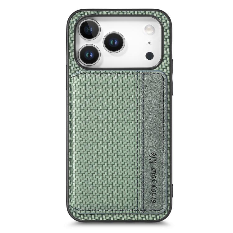 For iPhone 17 Pro Carbon Fiber Magnetic Card Wallet RFID Blocking Phone Case