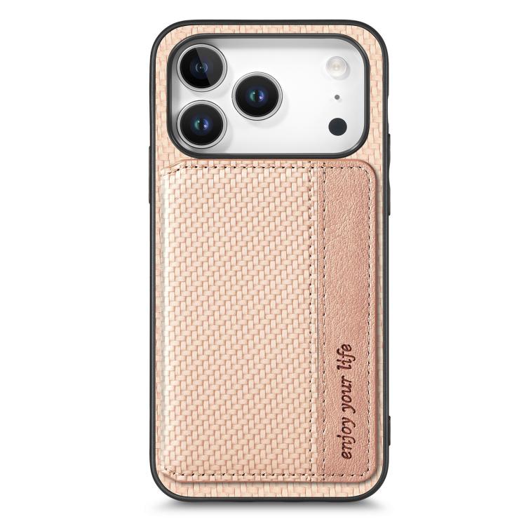For iPhone 17 Pro Carbon Fiber Magnetic Card Wallet RFID Blocking Phone Case