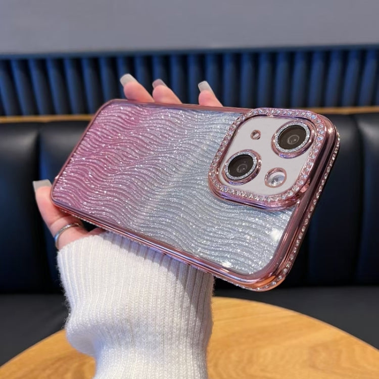 For iPhone 15 Diamond Water Ripple Gradient Glitter TPU Phone Case
