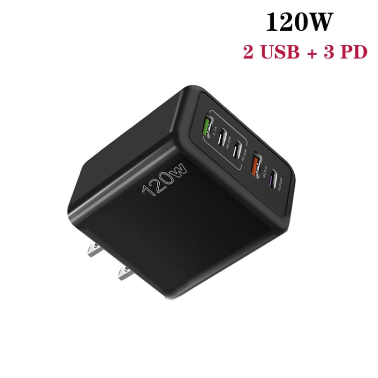 120W 3 PD Type-C Dual USB Multi Port Quick Charger for Mobile Phones, US Plug
