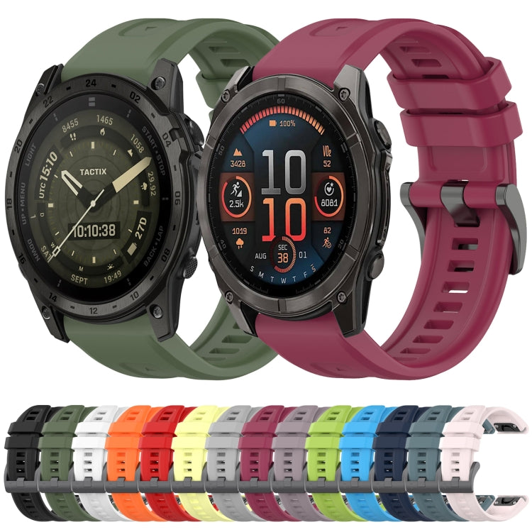 For Garmin Fenix 8 MIP 51mm Pure Color Steel Buckle 26mm Silicone Watch Band