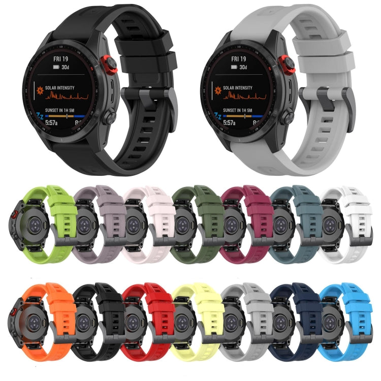 For Garmin Fenix 8 MIP 51mm Pure Color Steel Buckle 26mm Silicone Watch Band