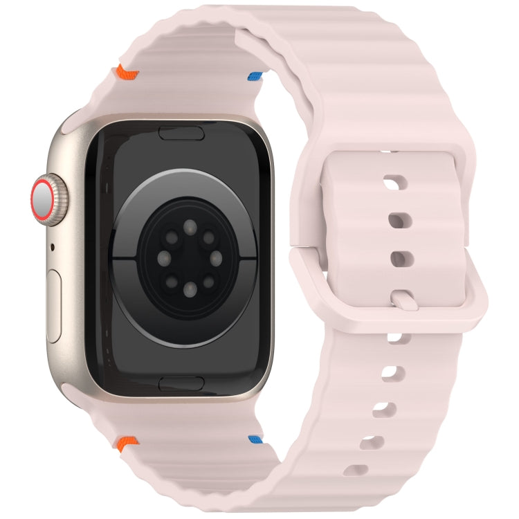 For Apple Watch Series 9 45mm Wavy Grain Stitched Silicone Watch Band