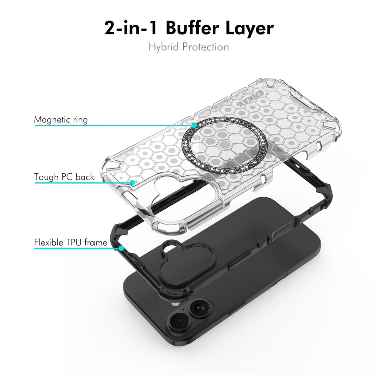 For iPhone 16 Plus ENKAY Hat-Prince Honeycomb MagSafe Shockproof Phone Case with Large Arc Edge Film