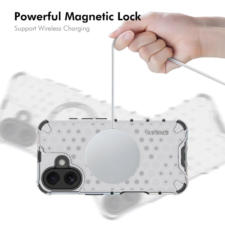 For iPhone 16 ENKAY Hat-Prince Honeycomb MagSafe Shockproof Phone Case with Large Arc Edge Film
