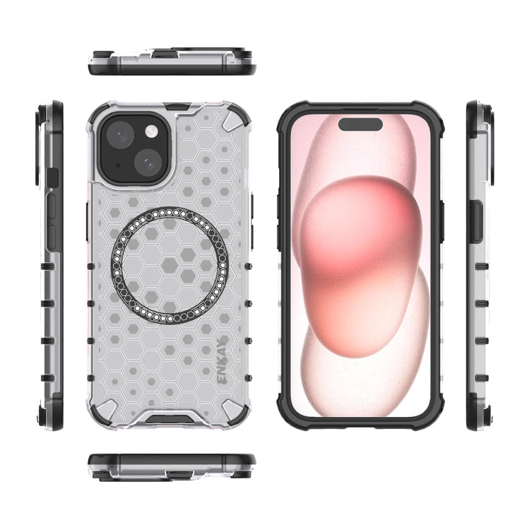 For iPhone 15 Plus ENKAY Hat-Prince Honeycomb MagSafe Shockproof Phone Case with Large Arc Edge Film