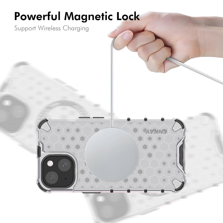 For iPhone 14 Plus ENKAY Hat-Prince Honeycomb MagSafe Shockproof Phone Case with Large Arc Edge Film