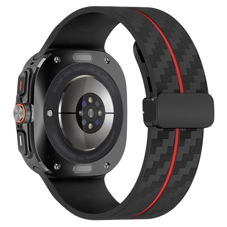 For Samsung Galaxy Watch Ultra 47mm Carbon Fiber Magnetic Folding Buckle Silicone Watch Band