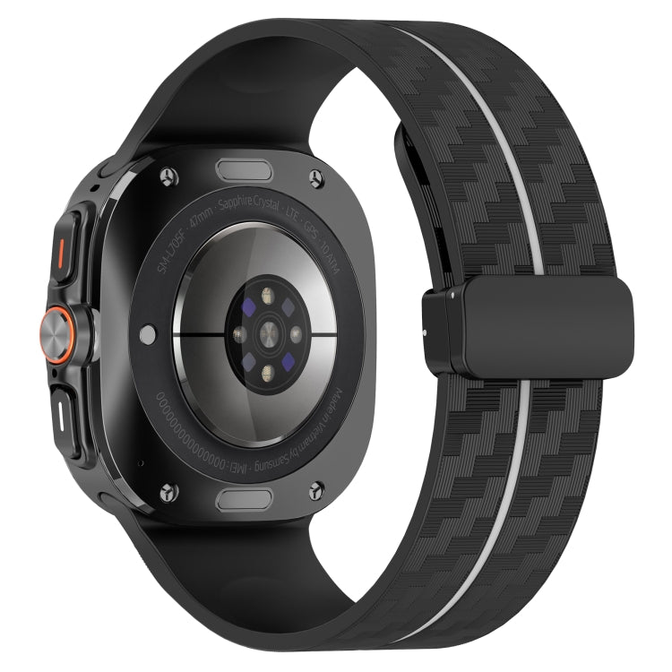 For Samsung Galaxy Watch Ultra 47mm Carbon Fiber Magnetic Folding Buckle Silicone Watch Band
