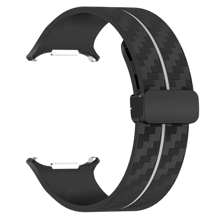 For Samsung Galaxy Watch Ultra 47mm Carbon Fiber Magnetic Folding Buckle Silicone Watch Band