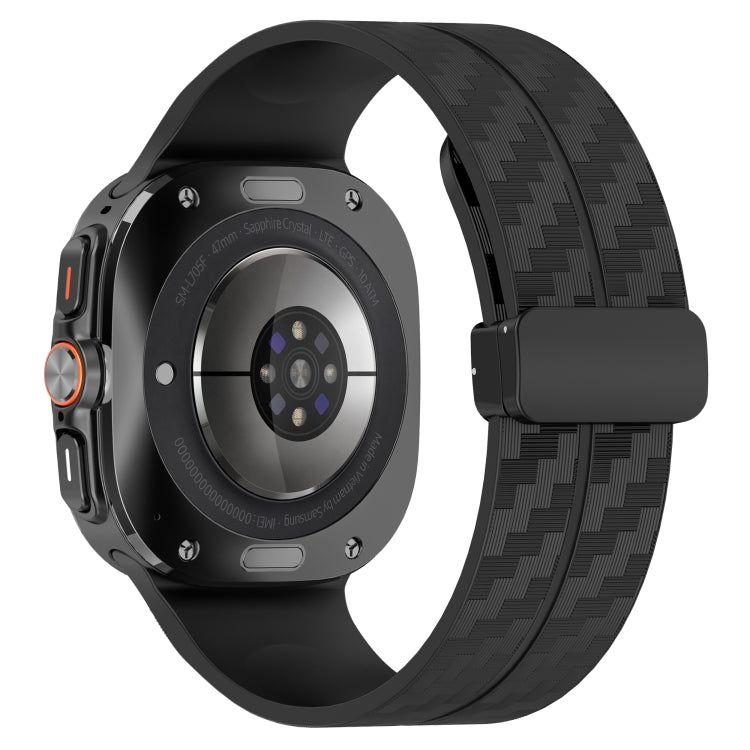 For Samsung Galaxy Watch Ultra 47mm Carbon Fiber Magnetic Folding Buckle Silicone Watch Band