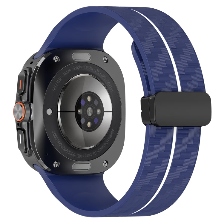 For Samsung Galaxy Watch Ultra 47mm Carbon Fiber Magnetic Folding Buckle Silicone Watch Band
