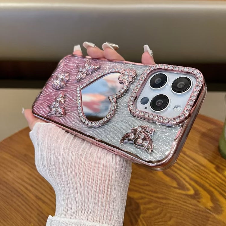 For iPhone 15 Pro Max Heart-shaped Mirror Diamond Glitter Phone Case