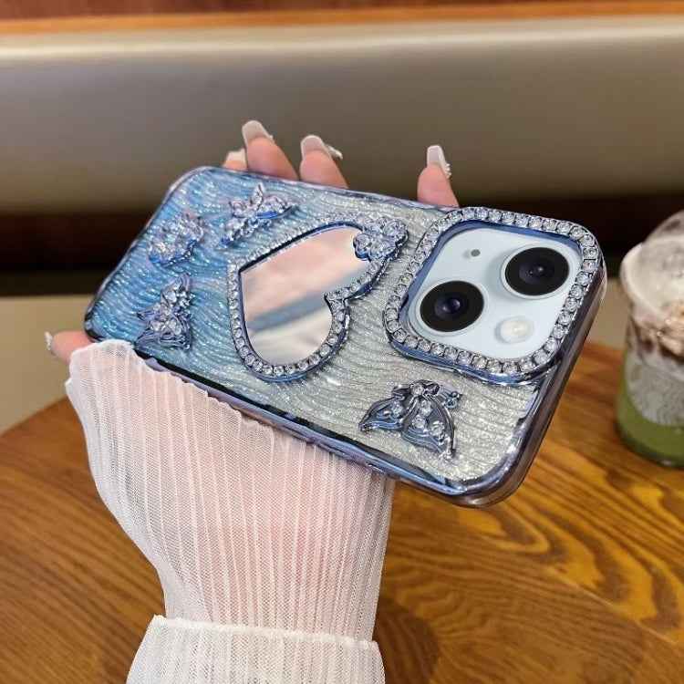 For iPhone 15 Heart-shaped Mirror Diamond Glitter Phone Case