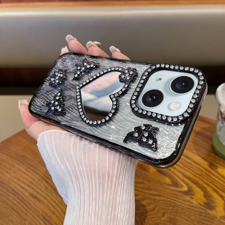 For iPhone 15 Heart-shaped Mirror Diamond Glitter Phone Case