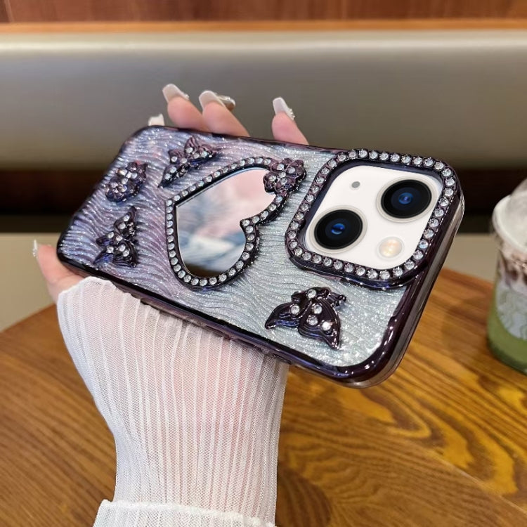 For iPhone 14 Heart-shaped Mirror Diamond Glitter Phone Case
