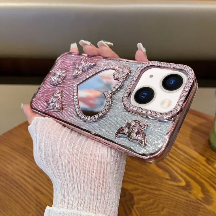 For iPhone 14 Heart-shaped Mirror Diamond Glitter Phone Case