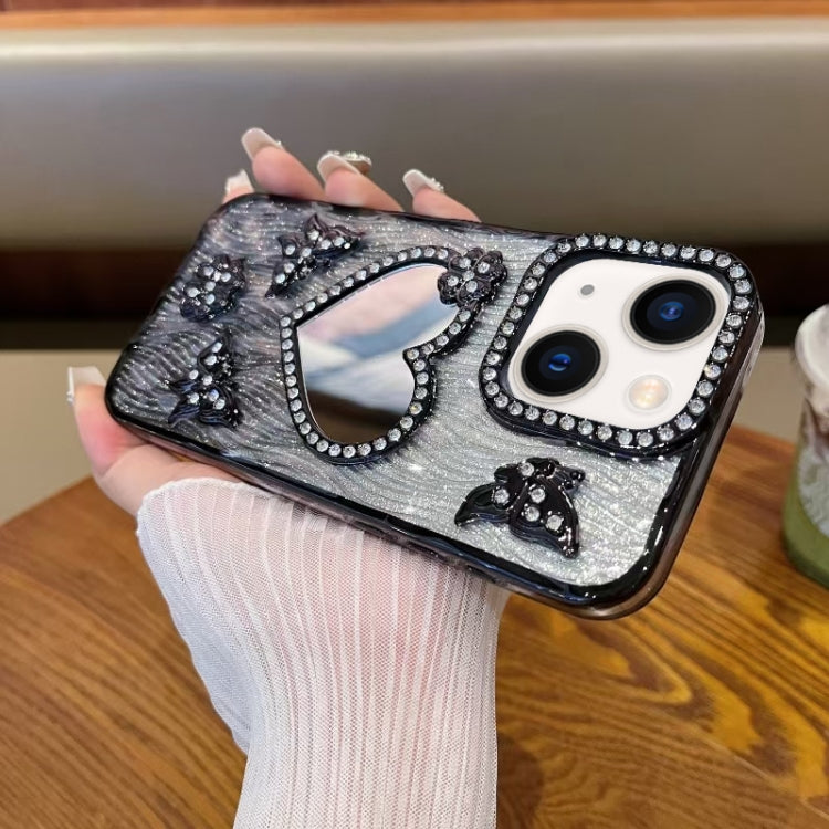 For iPhone 14 Heart-shaped Mirror Diamond Glitter Phone Case