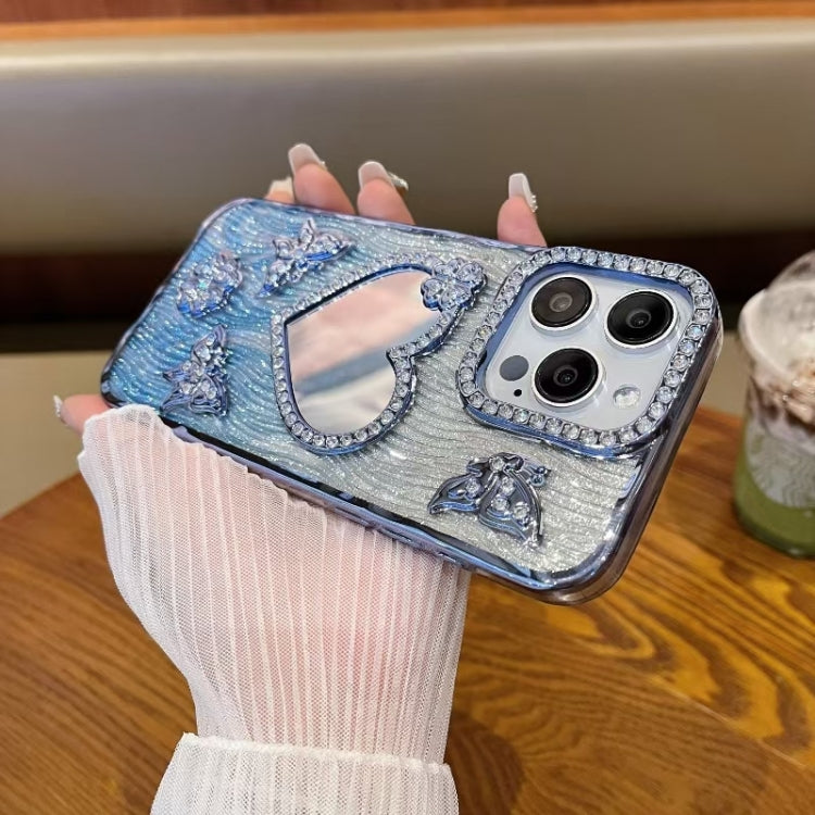 For iPhone 14 Pro Max Heart-shaped Mirror Diamond Glitter Phone Case